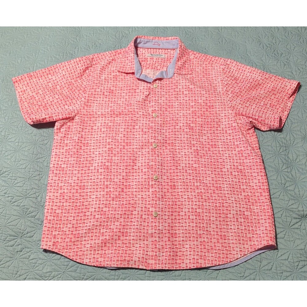 Tommy Bahama The Coconut Point Button Up Shirt XL Pinks White Coolmax